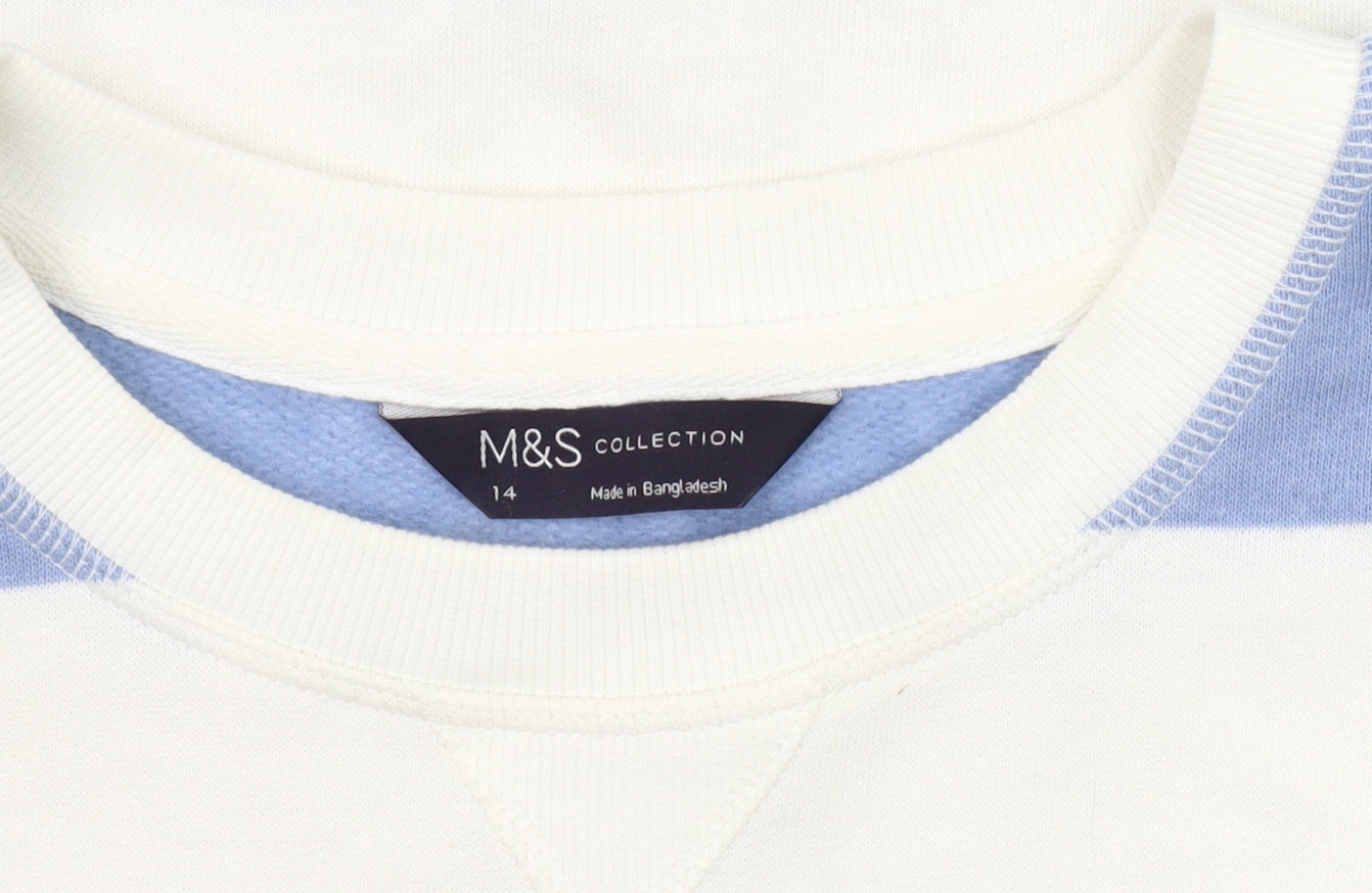 Marks and Spencer Women's Blue & White Striped Sweatshirt