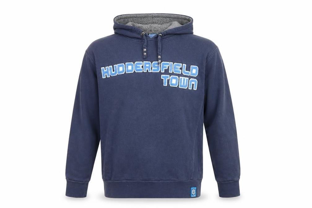 Front view of HTFC Men's Blue Pullover Hoodie, size L