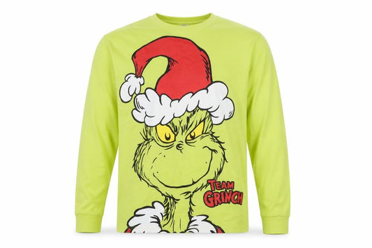 Front view of The Grinch Christmas Pyjama Top Green L
