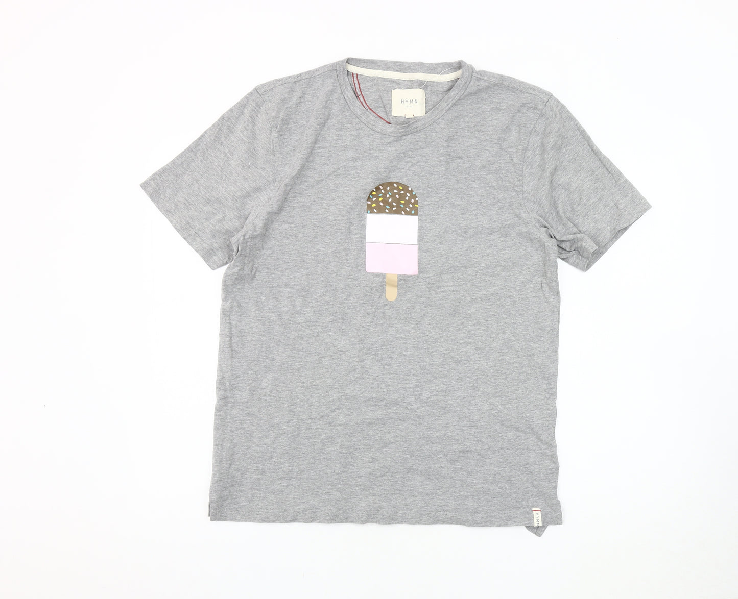HYMN Grey Unisex T-Shirt, Graphic Crew Neck, Size L