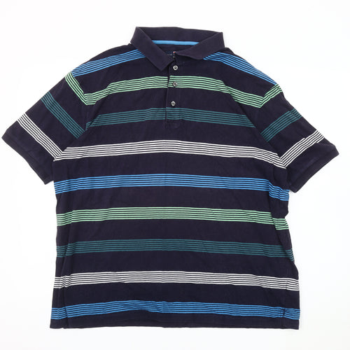 Marks & Spencer Men's Blue Striped Polo Shirt L