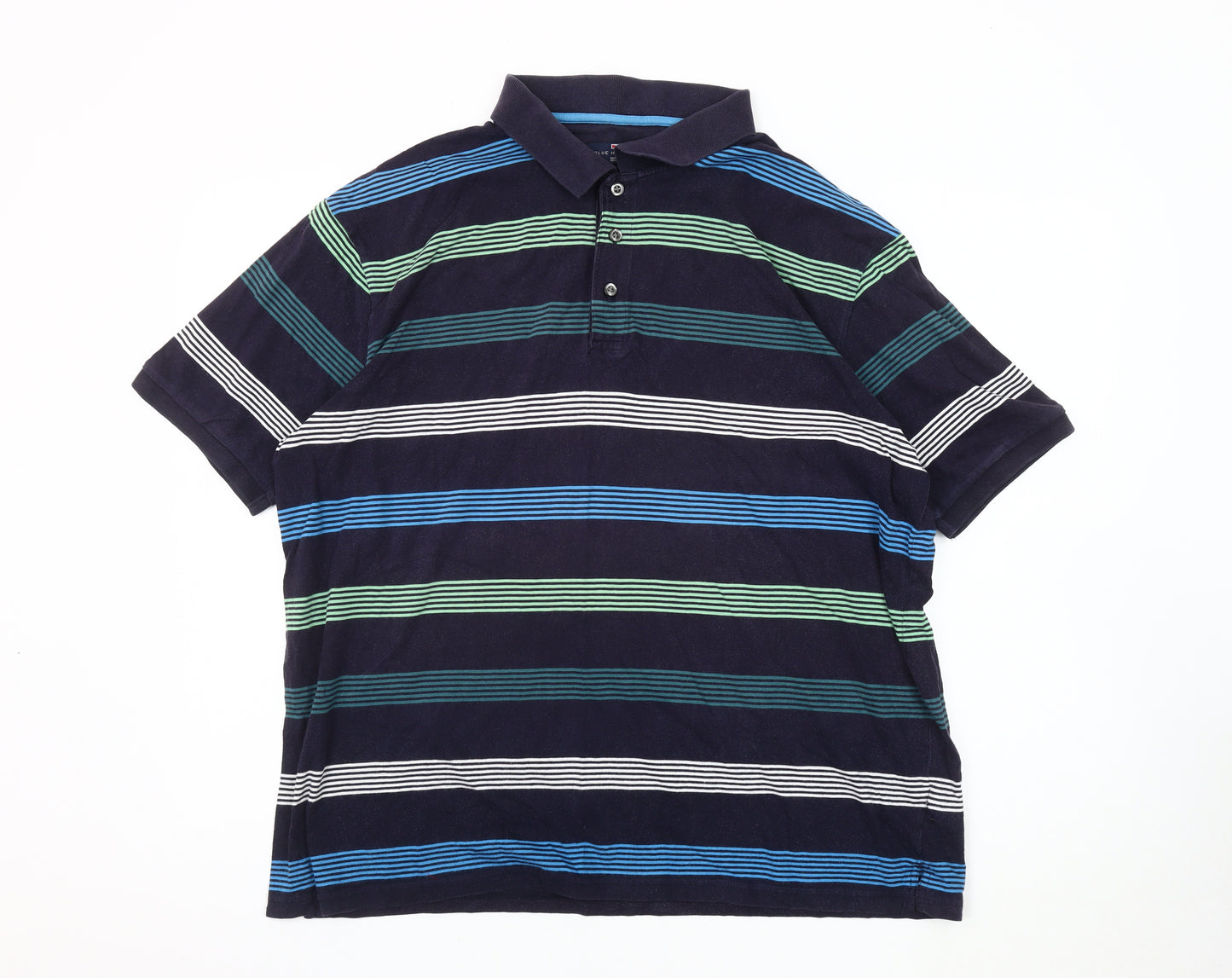 Marks & Spencer Men's Blue Striped Polo Shirt L