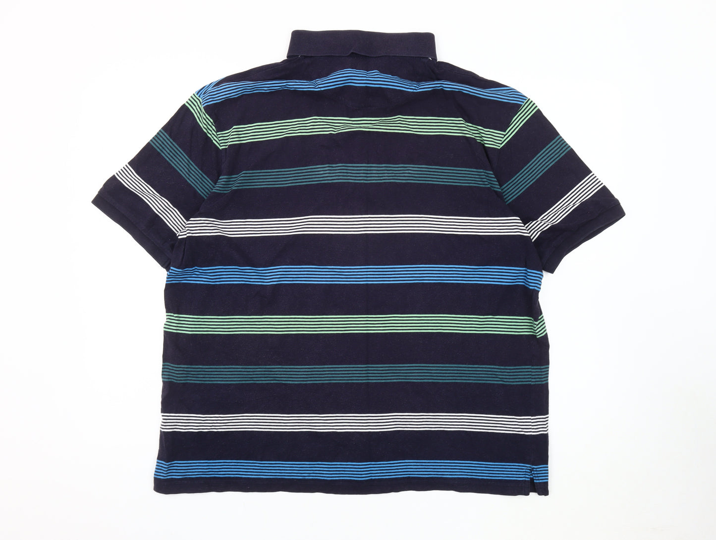 Marks & Spencer Men's Blue Striped Polo Shirt L