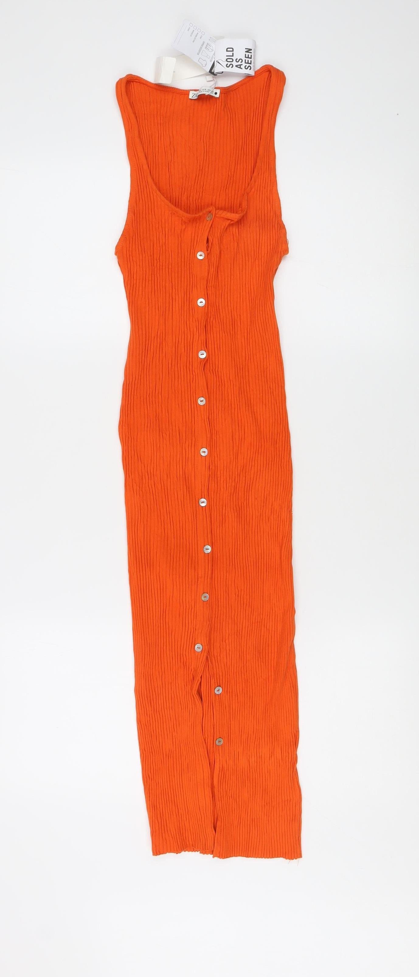 Zara Women's Orange Midi Cotton Tank Dress M