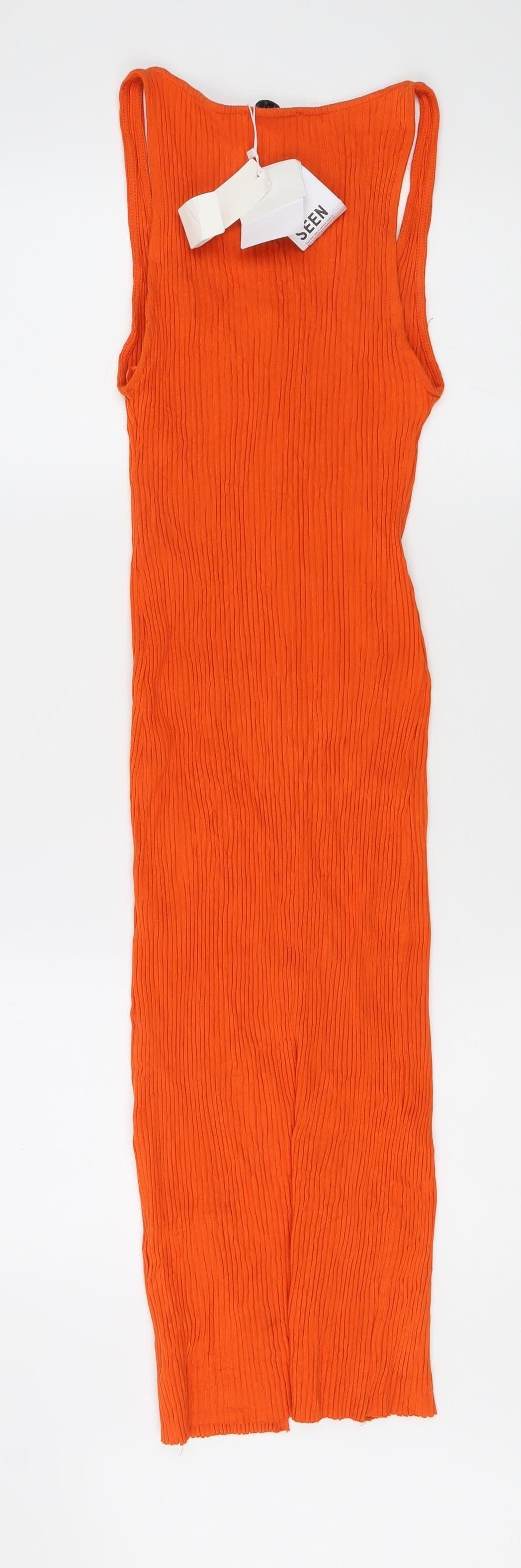 Zara Women's Orange Midi Cotton Tank Dress M
