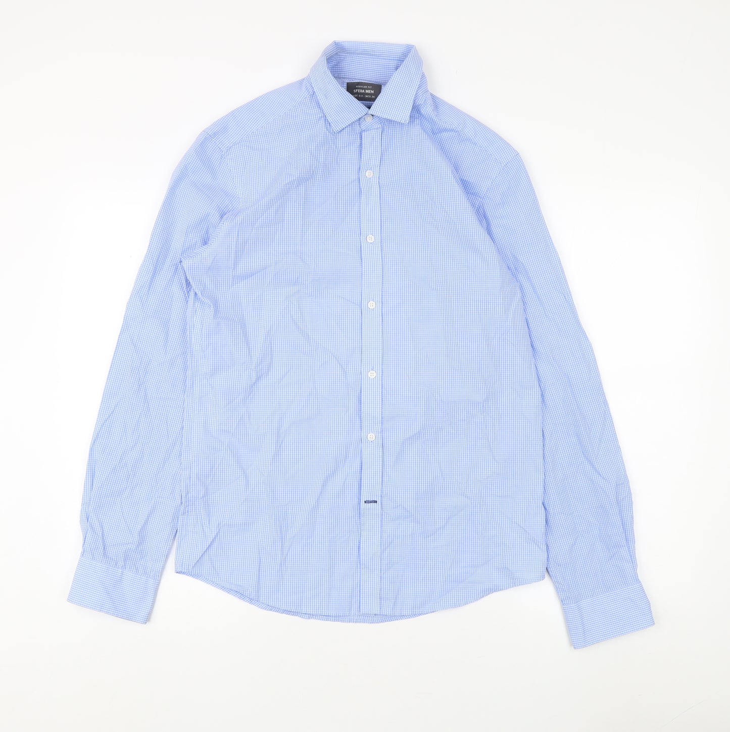 Sfera Men's Blue Check Dress Shirt, Size S, Regular Fit