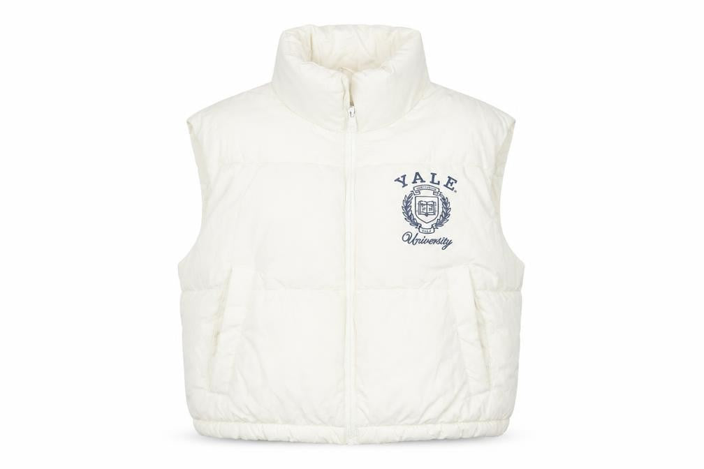 Front view of Yale University Women's White Puffer Waistcoat M