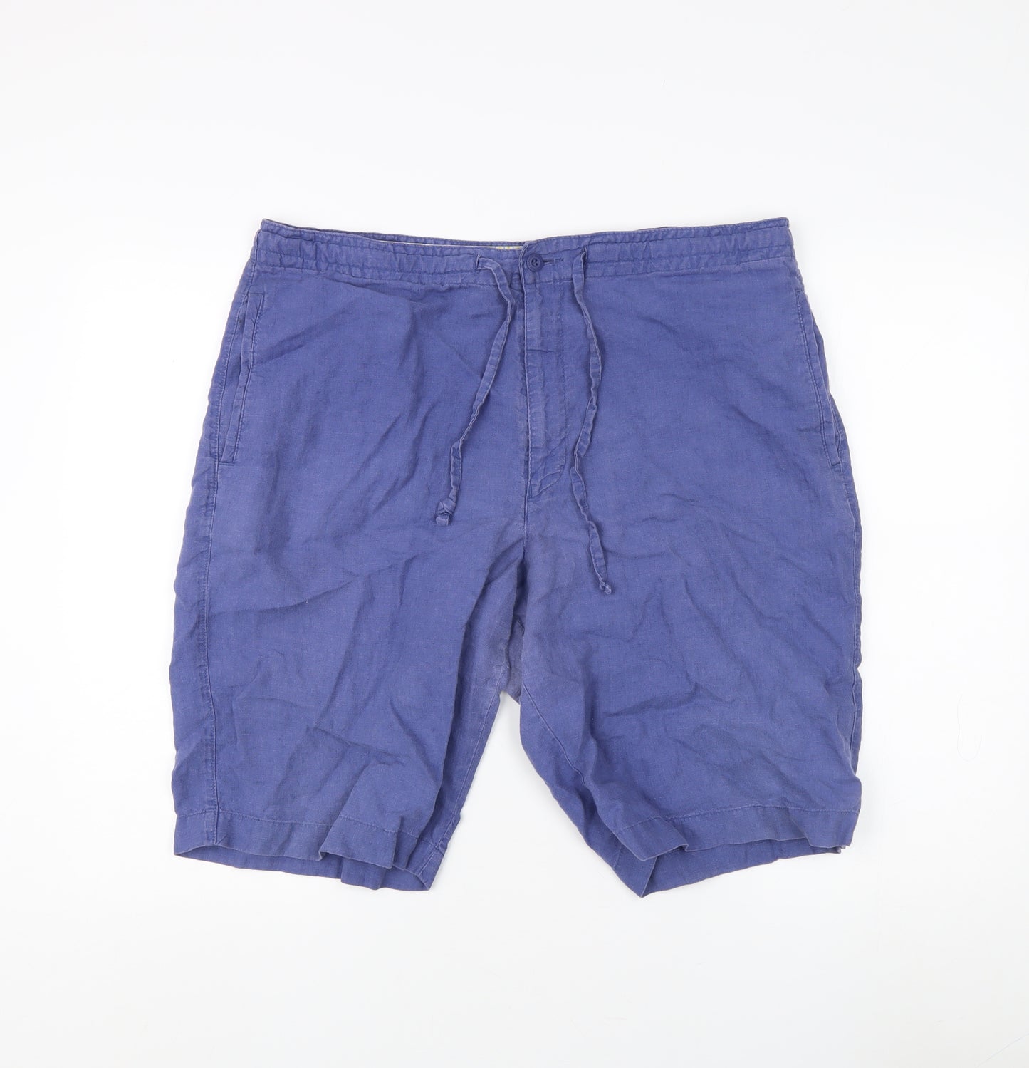 Marks and Spencer Men's Blue Linen Shorts Size 38