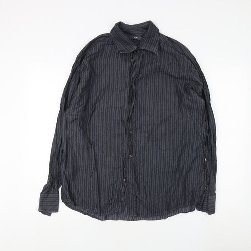TCM Men's Black Striped Long Sleeve Shirt Size 17-17.5