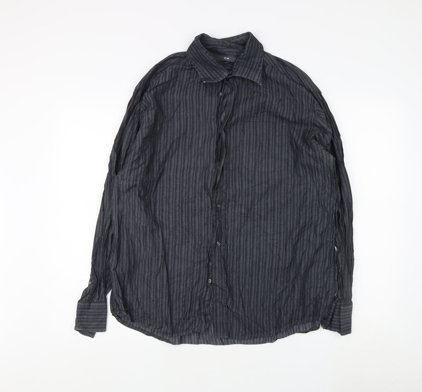 TCM Men's Black Striped Long Sleeve Shirt Size 17-17.5