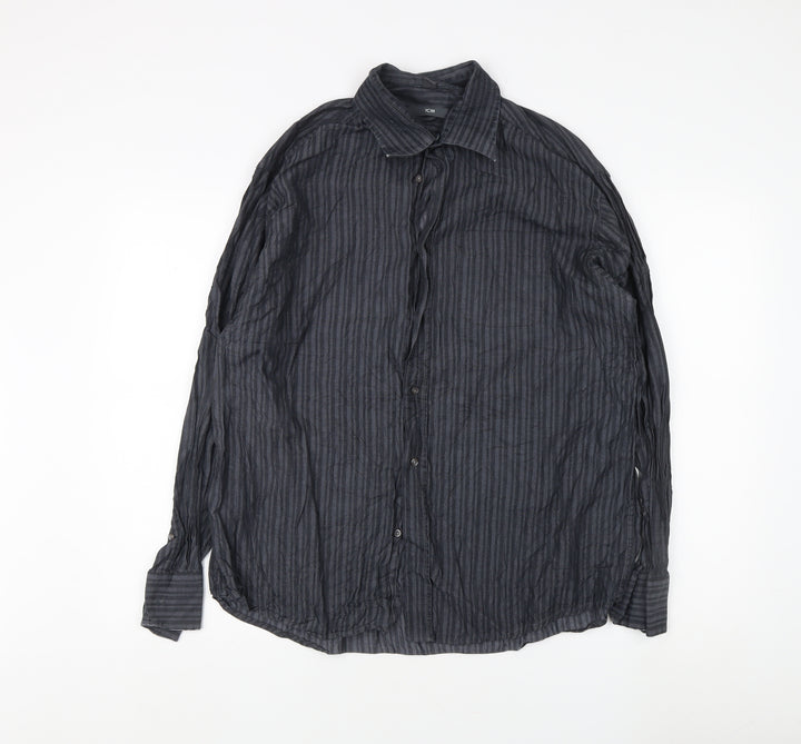 TCM Men's Black Striped Long Sleeve Shirt Size 17-17.5