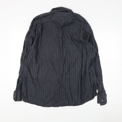 TCM Men's Black Striped Long Sleeve Shirt Size 17-17.5