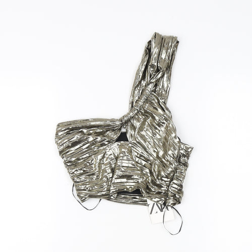 Zara Silver Metallic Asymmetrical Top XS Party Chic