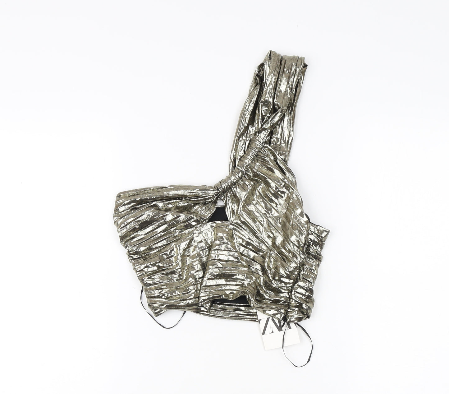 Zara Silver Metallic Asymmetrical Top XS Party Chic
