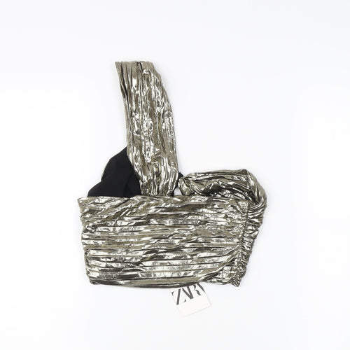 Zara Silver Metallic Asymmetrical Top XS Party Chic