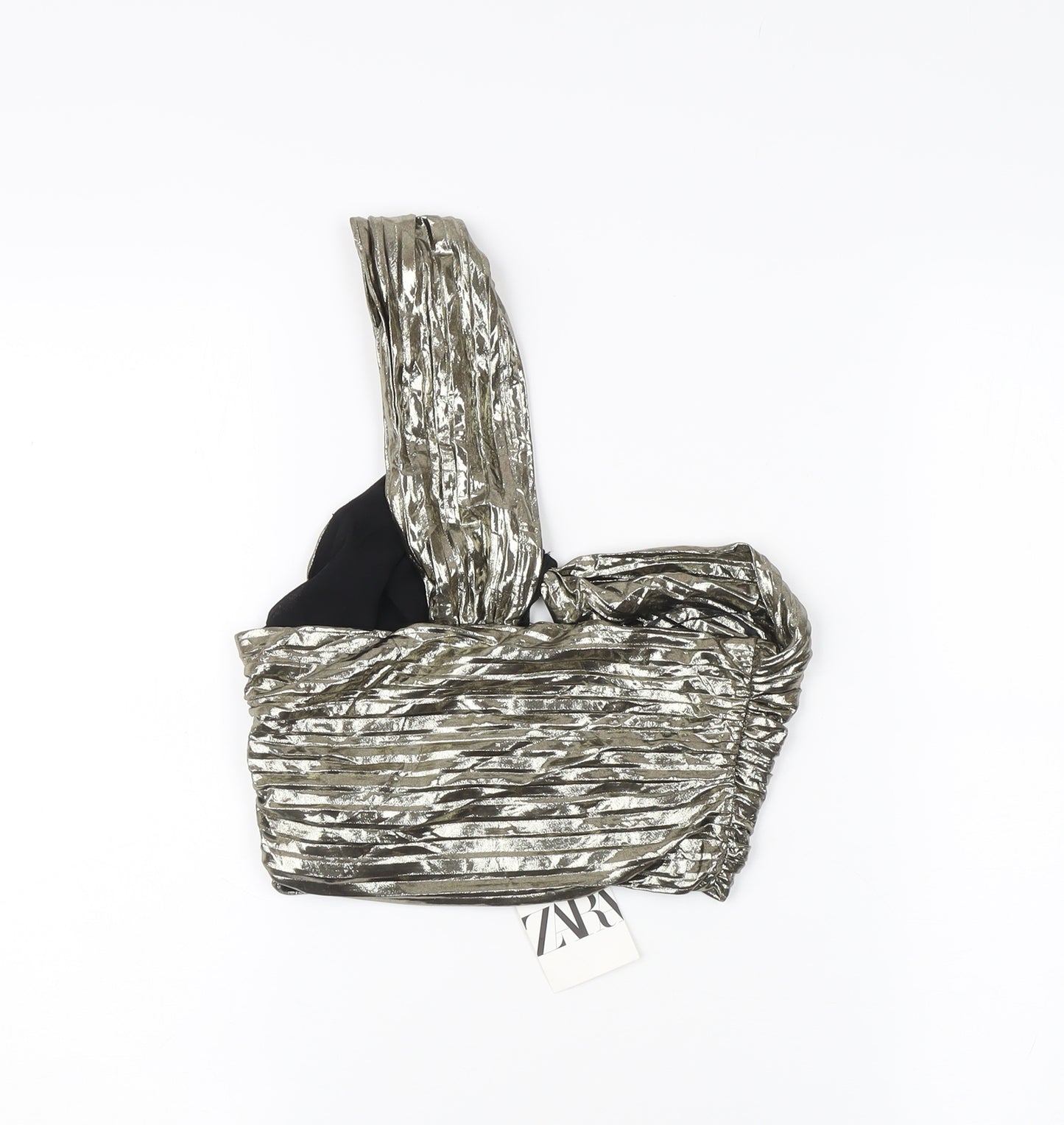 Zara Silver Metallic Asymmetrical Top XS Party Chic