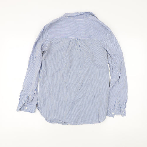 Marks and Spencer Women's Blue Striped Embroidered Button-Up Size 8