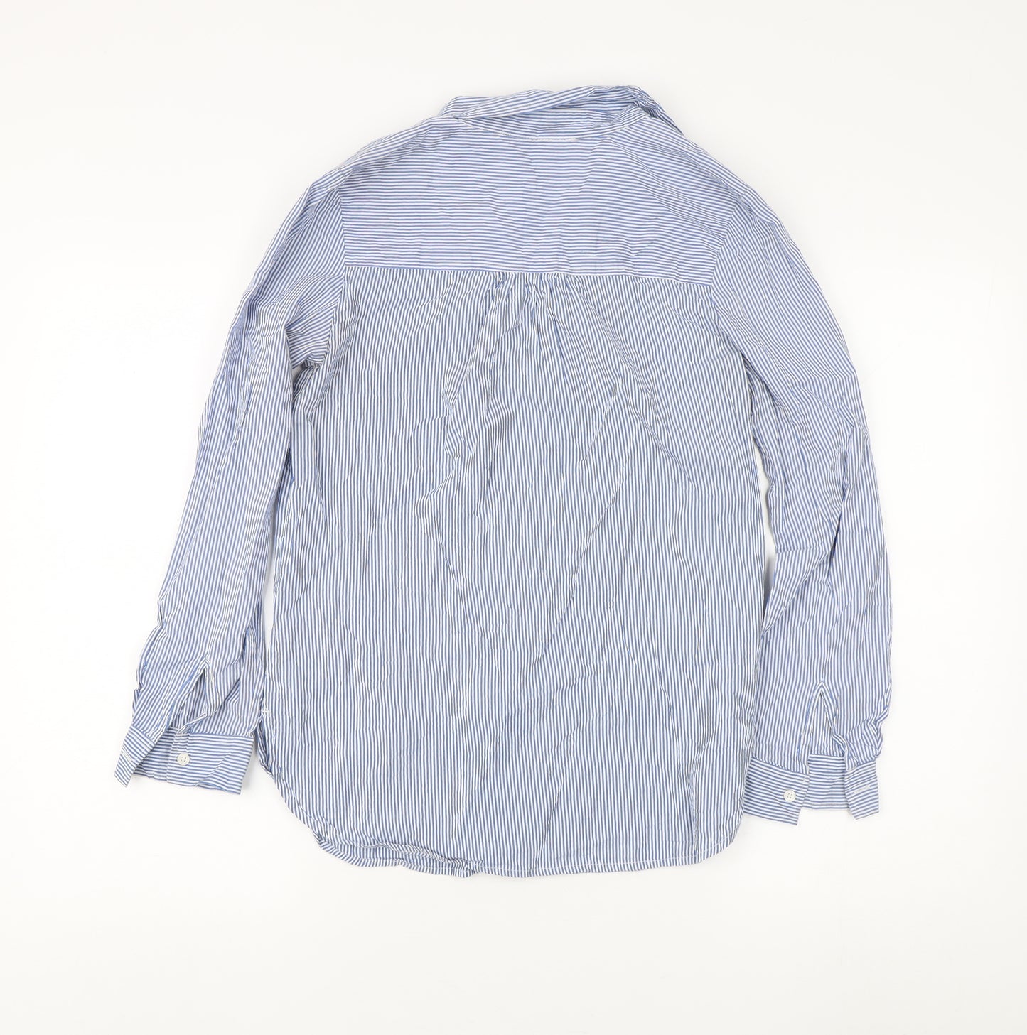 Marks and Spencer Women's Blue Striped Embroidered Button-Up Size 8