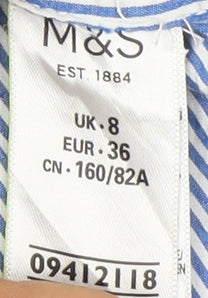 Marks and Spencer Women's Blue Striped Embroidered Button-Up Size 8