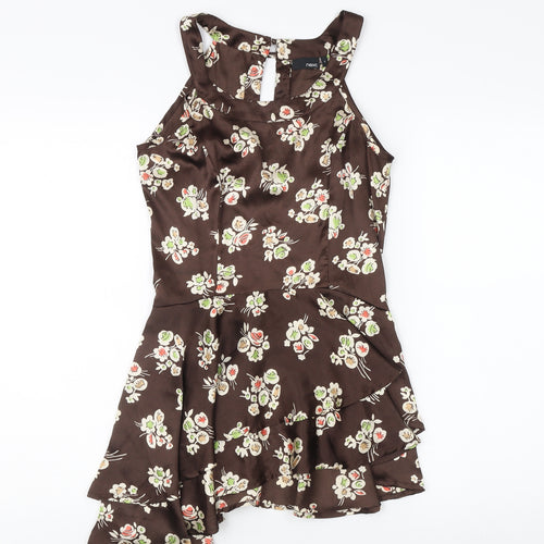 Next Women's Brown Floral A-Line Short Dress Size 8