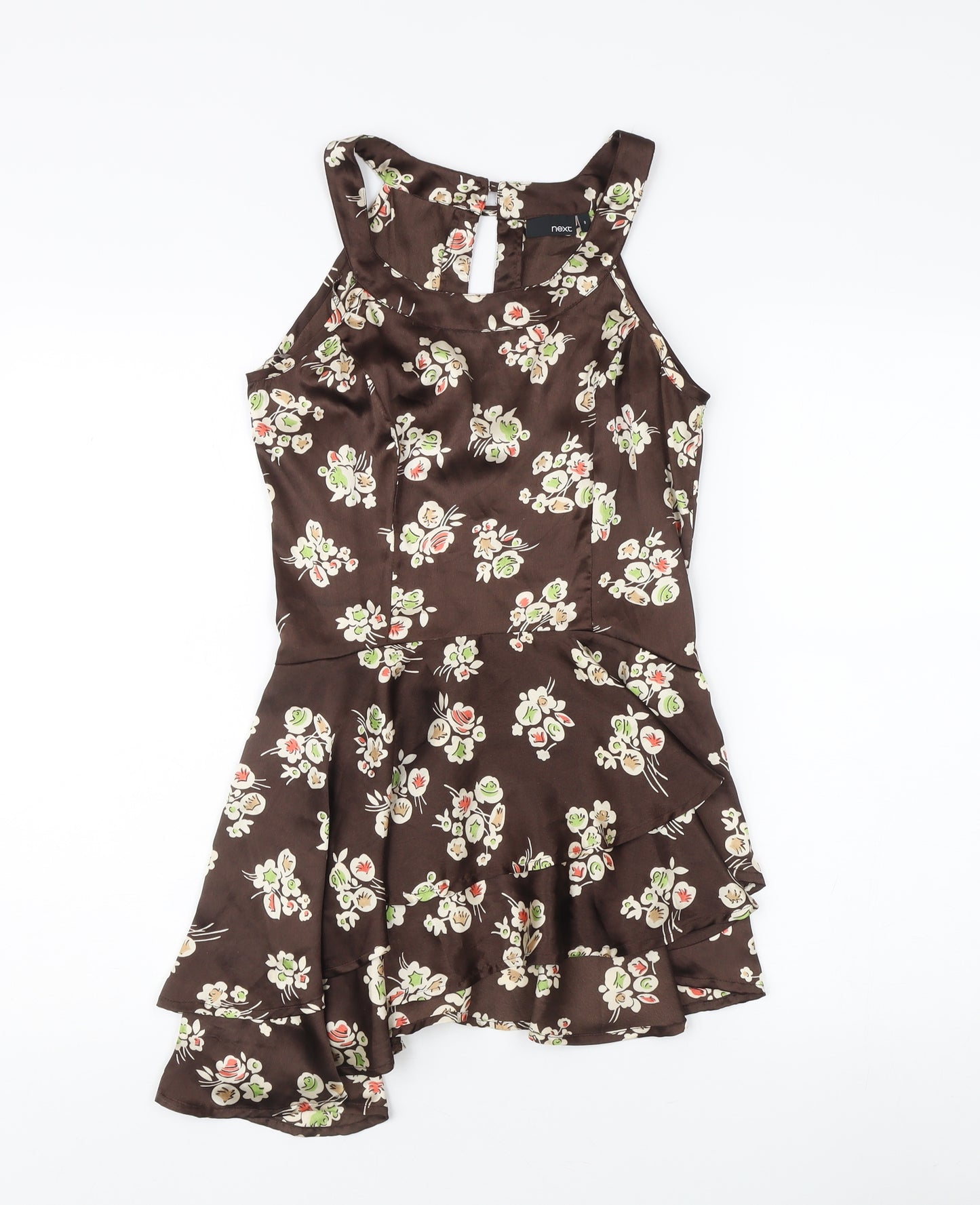 Next Women's Brown Floral A-Line Short Dress Size 8