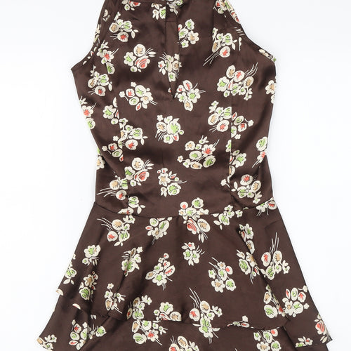 Next Women's Brown Floral A-Line Short Dress Size 8
