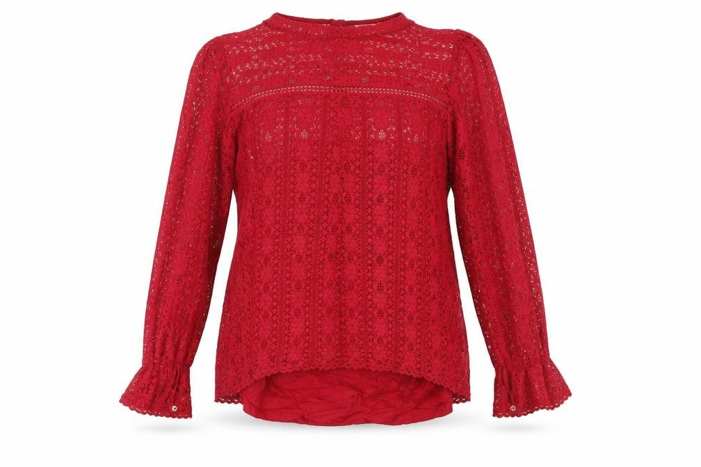 Front view of FatFace Women's Red Lace Blouse, size 12
