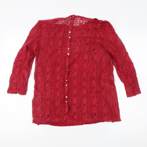 Fat Face Women's Red Lace Blouse, Size 12