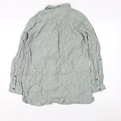 Lands' End Men's Green Linen Long Sleeve Shirt M