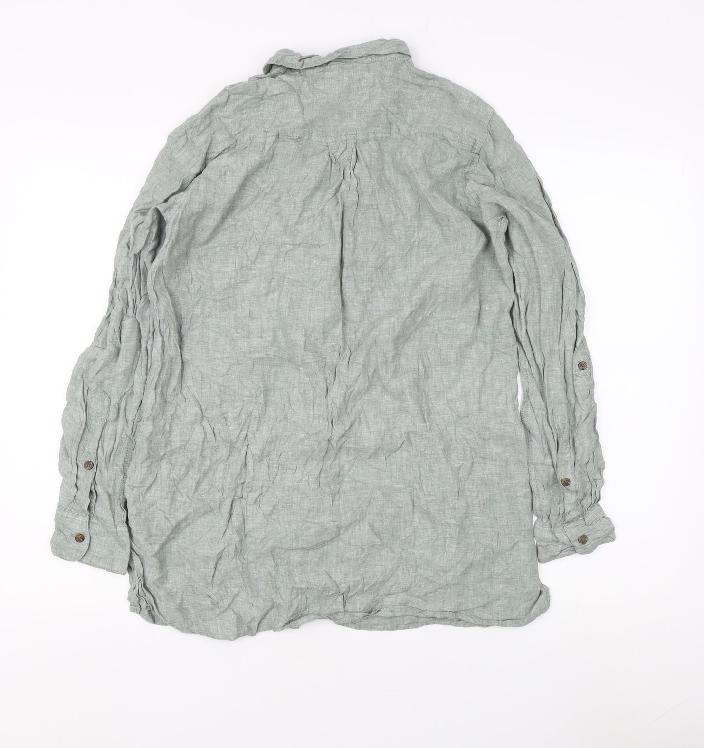 Lands' End Men's Green Linen Long Sleeve Shirt M