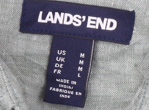 Lands' End Men's Green Linen Long Sleeve Shirt M