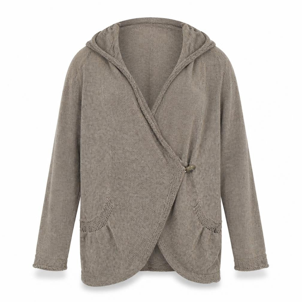 Front view of Mexx Women's Beige Cowl Neck Cardigan, size L