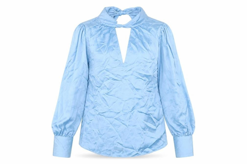 Front view of Zara Women's Blue XS Blouse, Long Sleeve, Button Accents