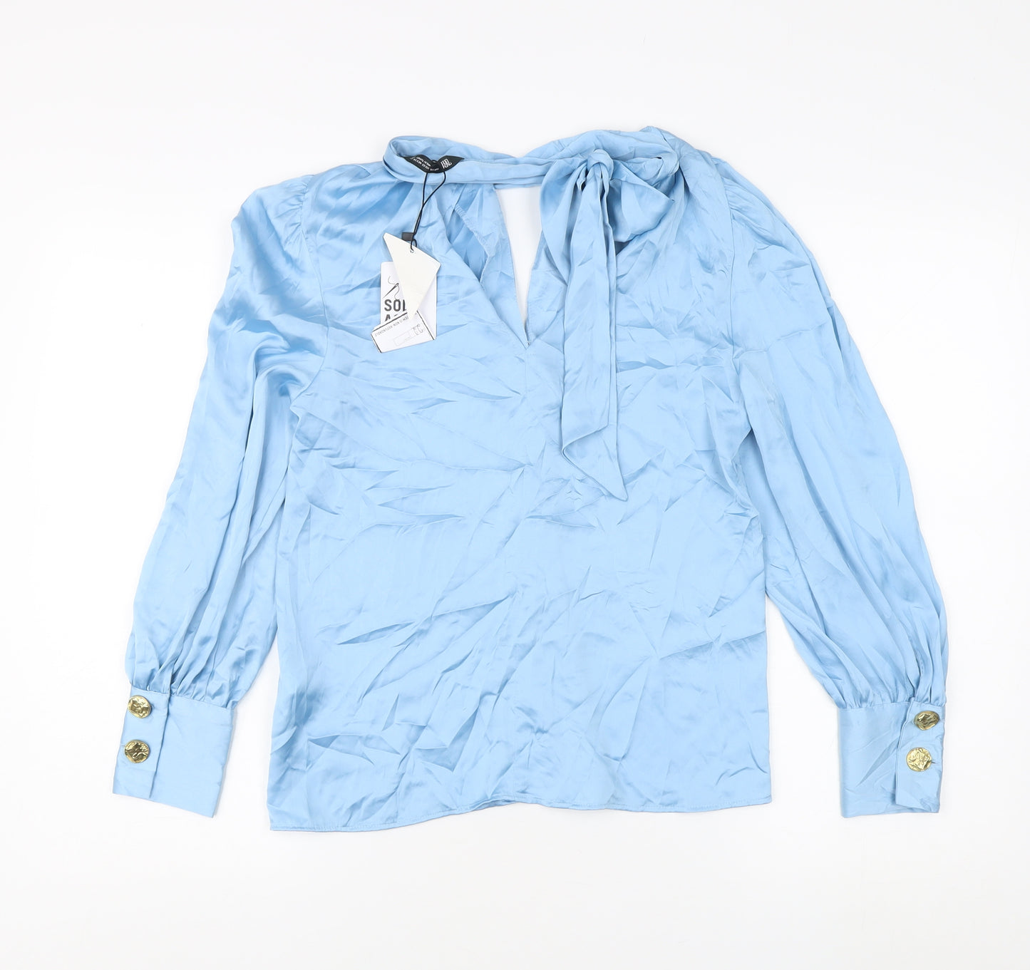 Zara Women's Blue XS Blouse, Long Sleeve, Button Accents