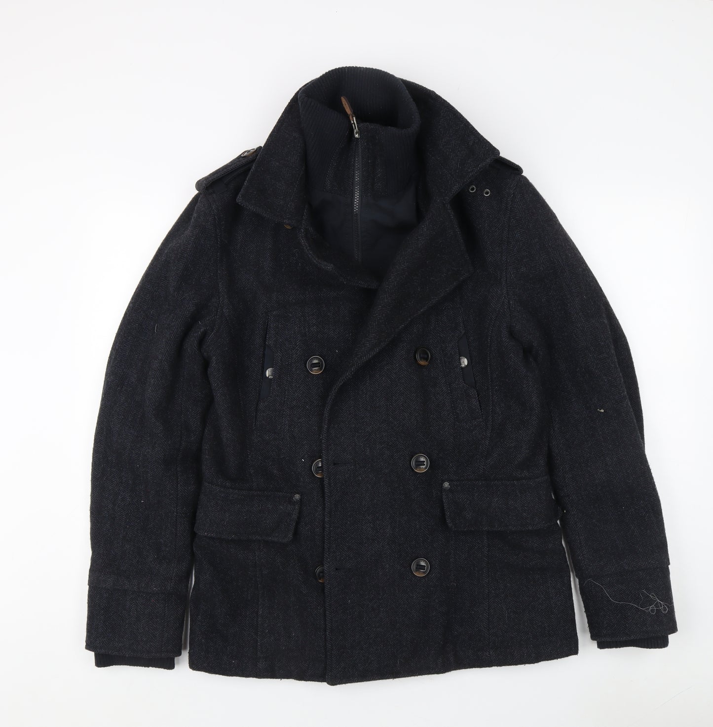 Next Men's Black Wool Pea Coat S