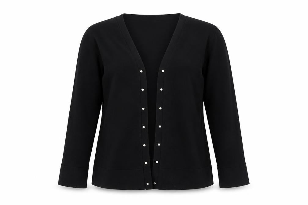 Front view of Cashel Women's Black Long Sleeve Cardigan, size L