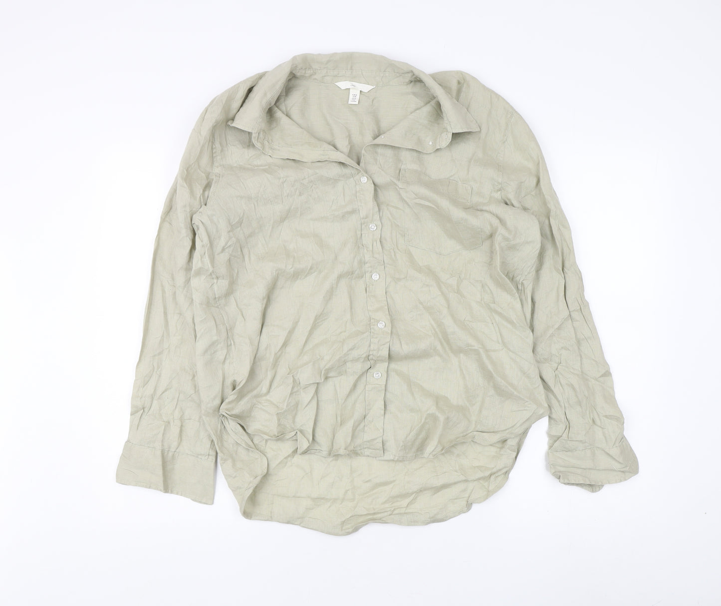H&M Women's Beige Linen Button-Up Shirt Size 12