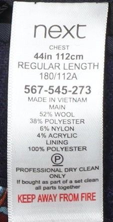 Next Men's Blue Wool Blend Blazer, 44 Regular Jacket