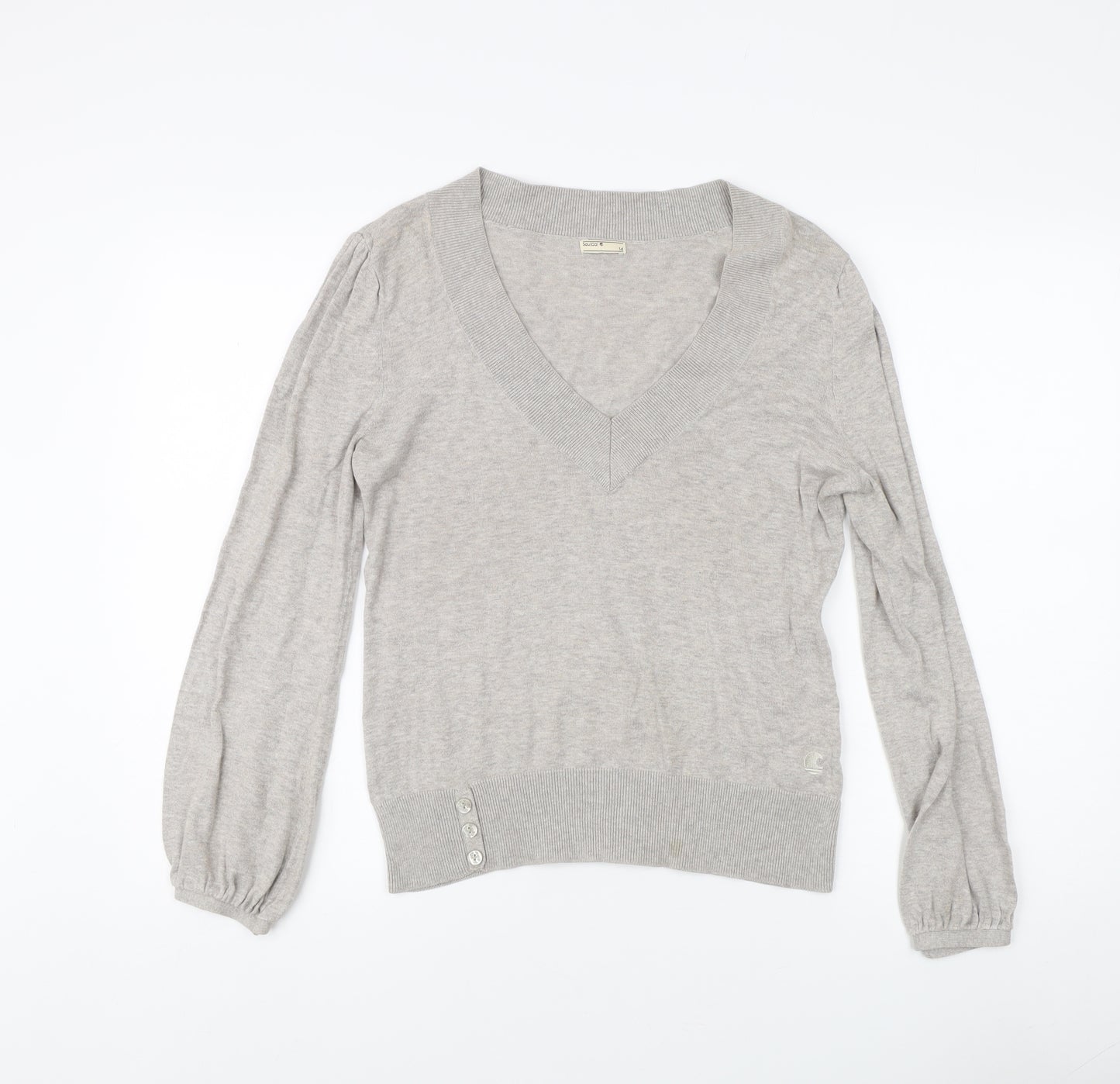 SoulCal Women's Grey V-Neck Pullover Jumper Size 14