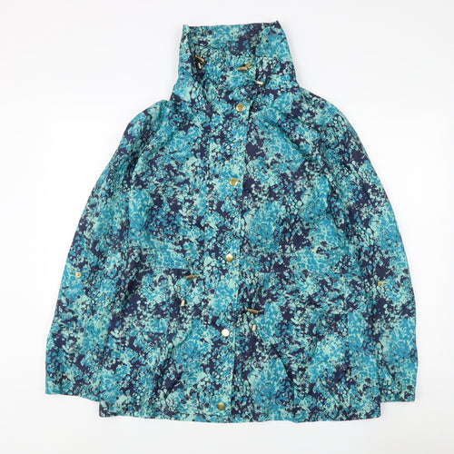 EWM Women's Blue Floral Mid-Length Hooded Coat