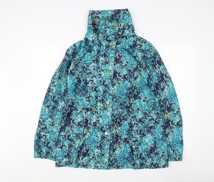 EWM Women's Blue Floral Mid-Length Hooded Coat