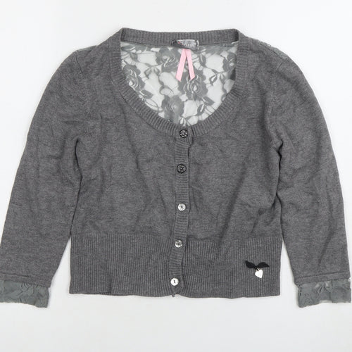 Lipsy Women’s Grey Cardigan M Scoop Neck Lace Accents