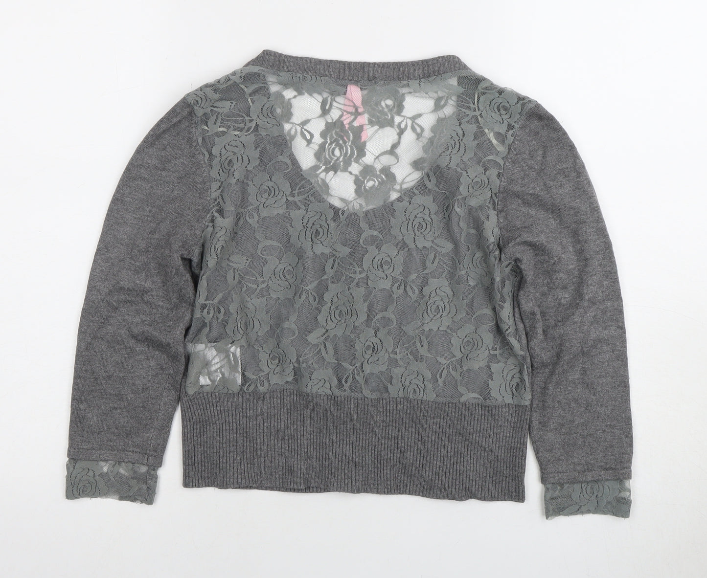 Lipsy Women’s Grey Cardigan M Scoop Neck Lace Accents