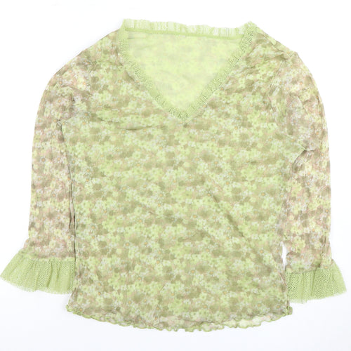 Marks & Spencer Green Floral Mesh Top Size 18