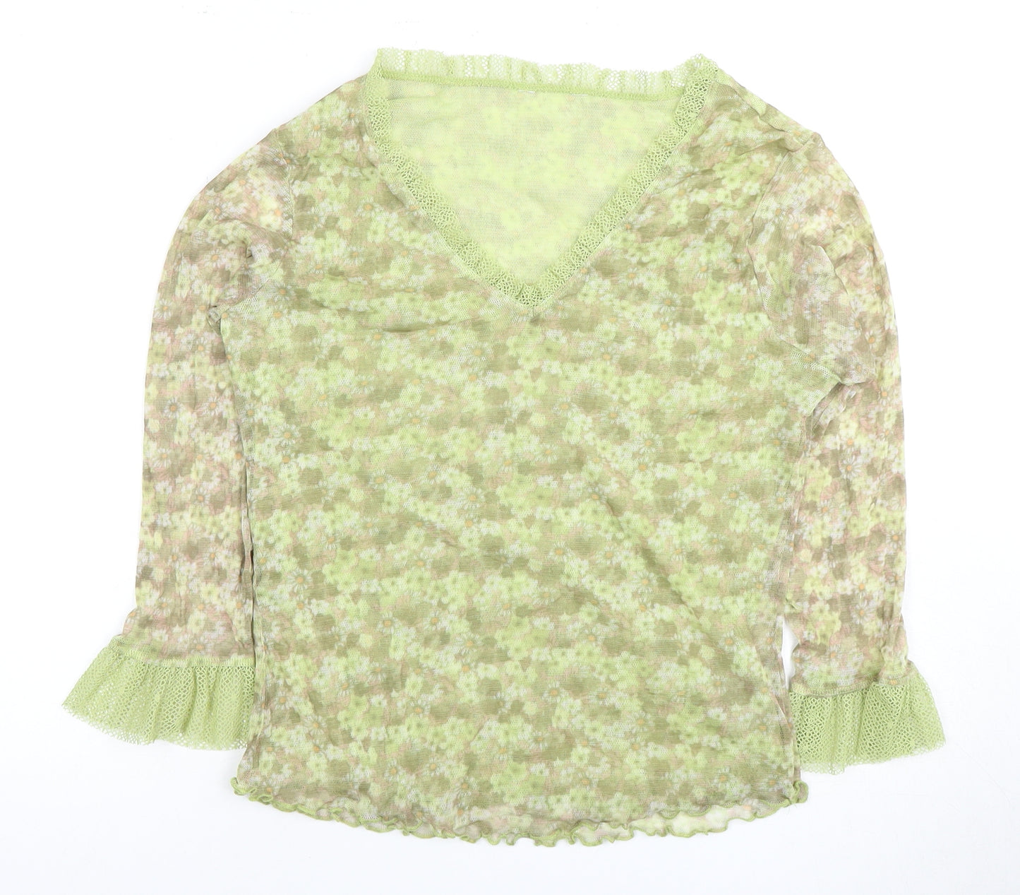 Marks & Spencer Green Floral Mesh Top Size 18
