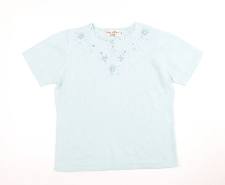 Honor Millburn Women's Blue Henley Top, Size 14, Elegant Knit