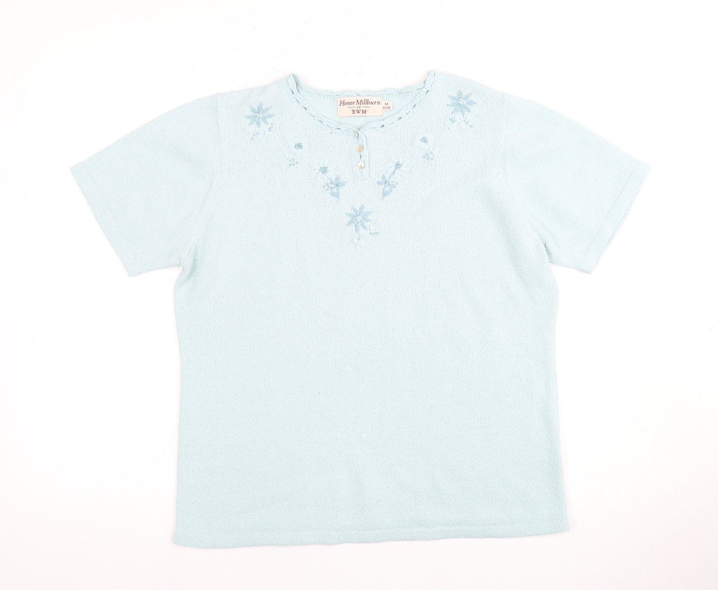 Honor Millburn Women's Blue Henley Top, Size 14, Elegant Knit