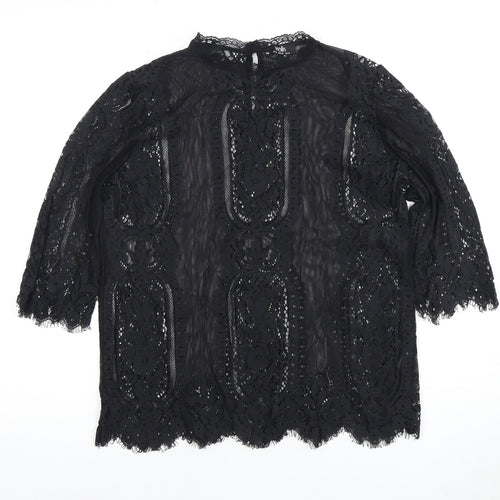 Wallis Black Lace Women's Top Size 14 3/4 Sleeve