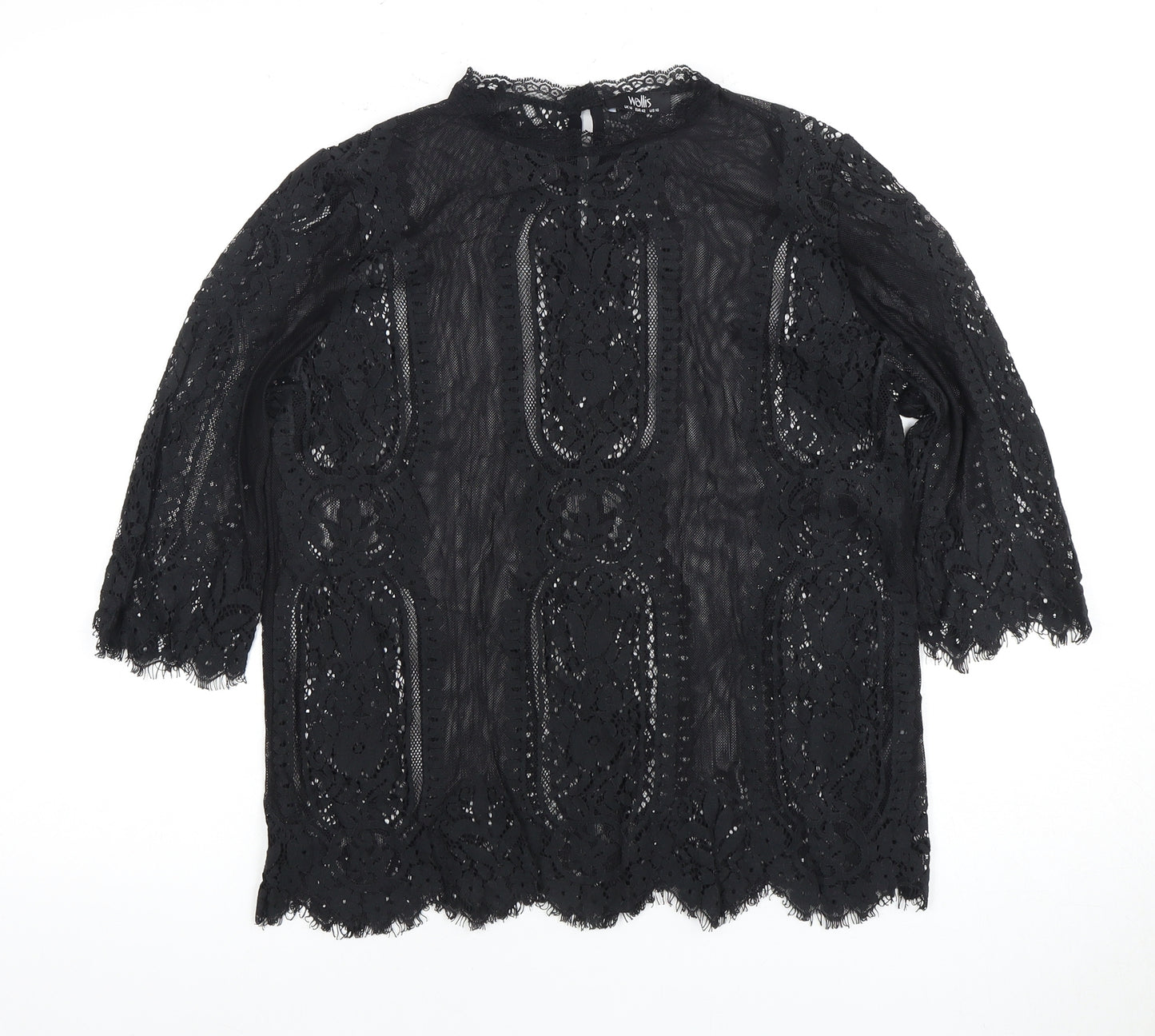 Wallis Black Lace Women's Top Size 14 3/4 Sleeve