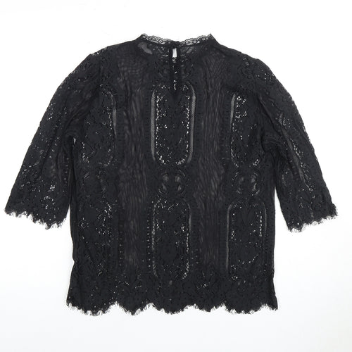 Wallis Black Lace Women's Top Size 14 3/4 Sleeve